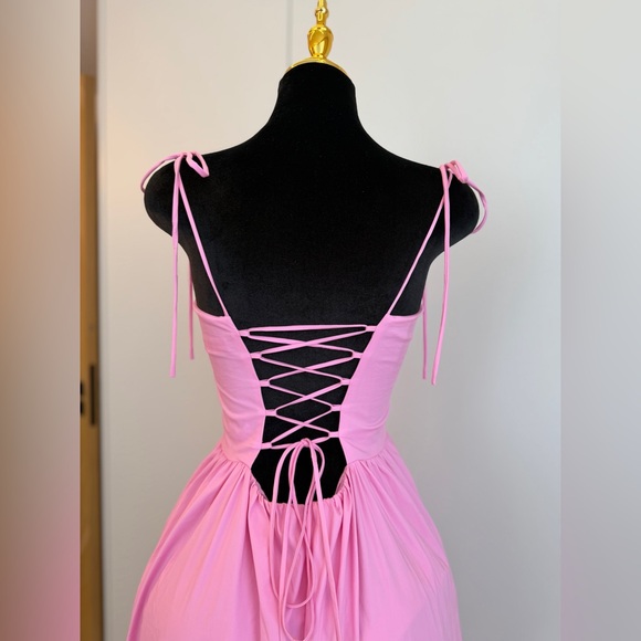 Holly Midi Dress - Corset Lace Up Dress with Split in Musk Pink - Picture 4 of 4